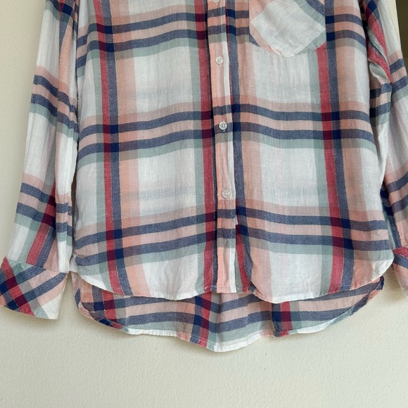 Rails Button-up Plaid Top Linen Blend Top Charlie White Melon Sage XS - Picture 7 of 10